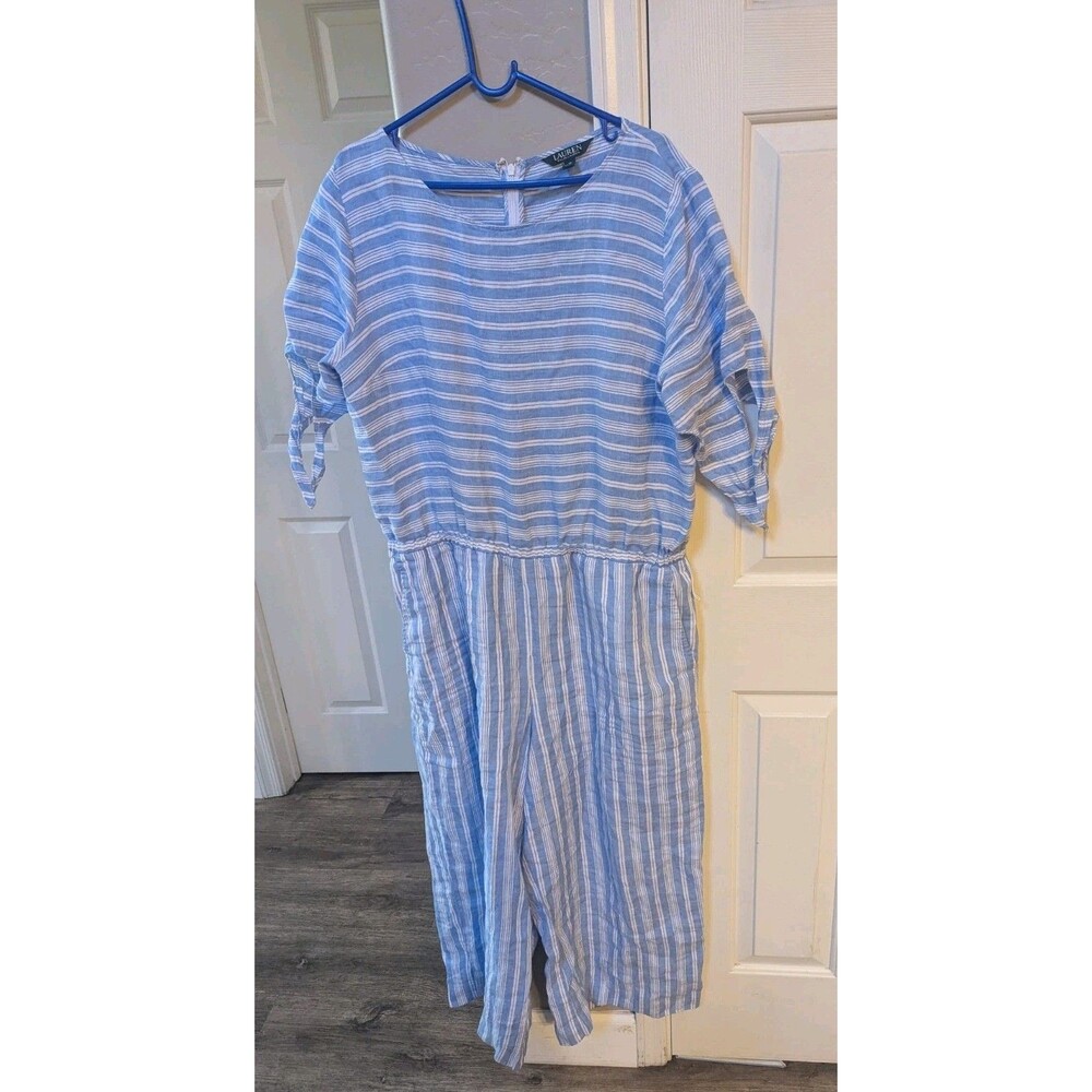 Lauren by Ralph Lauren Women's Jumpsuit Blue Size 18 No Belt Linen Retail $245